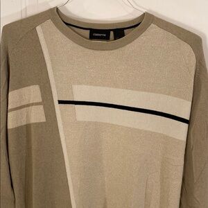Claiborne NWOT Beige/Cream Geometric Pattern Crewneck Sweater Size Large